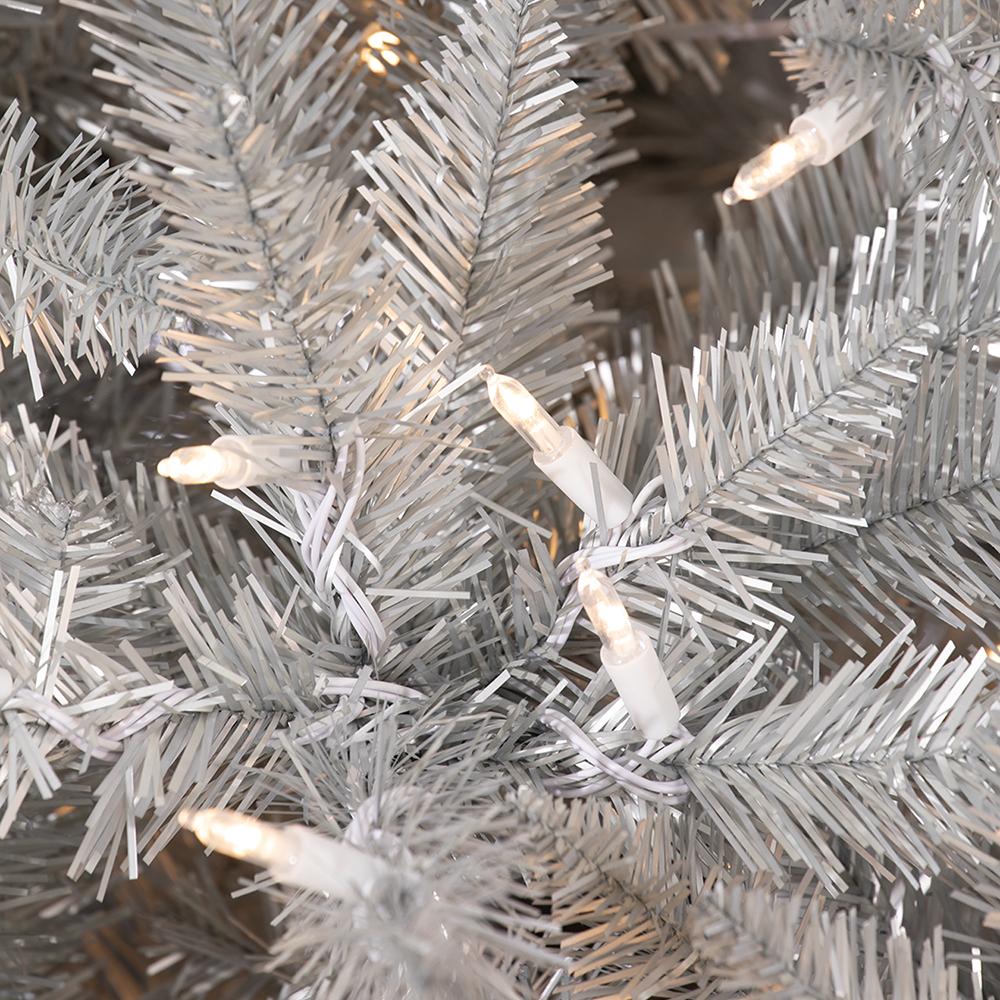 7'6"Hx54"W Tinsel Artificial Christmas Tree, LED Pre-Lit -Silver/Champagne - Image 4