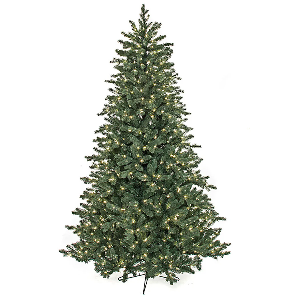 7'6"Hx56"W PE Blue Spruce Artificial Christmas Tree, LED Pre-Lit -Green