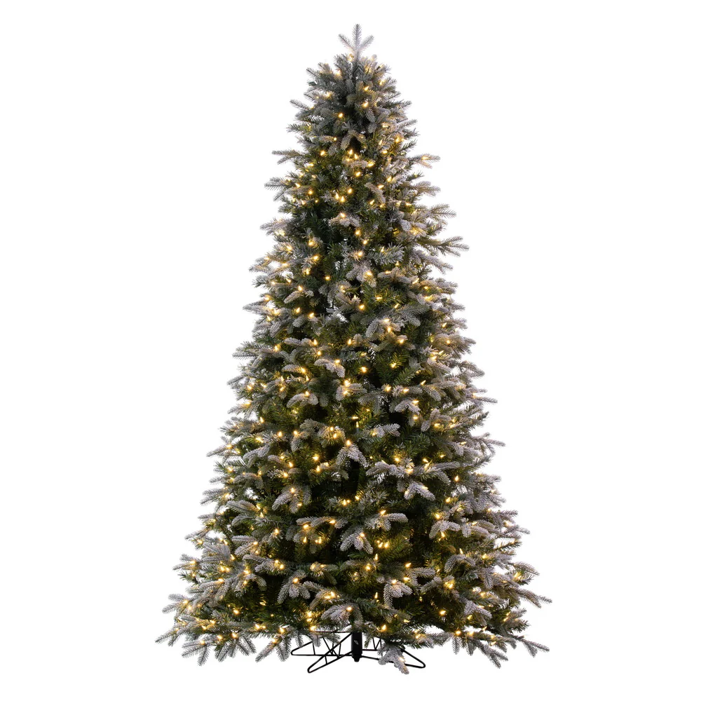 7'6"Hx56"W PE Frosted Douglas Fir Artificial Christmas Tree, LED Pre-Lit -Green