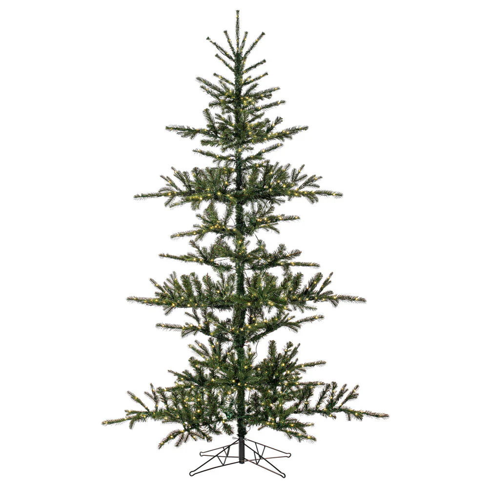 7'6"Hx57"W PE Yukon Artificial Christmas Tree, LED Pre-Lit -Green