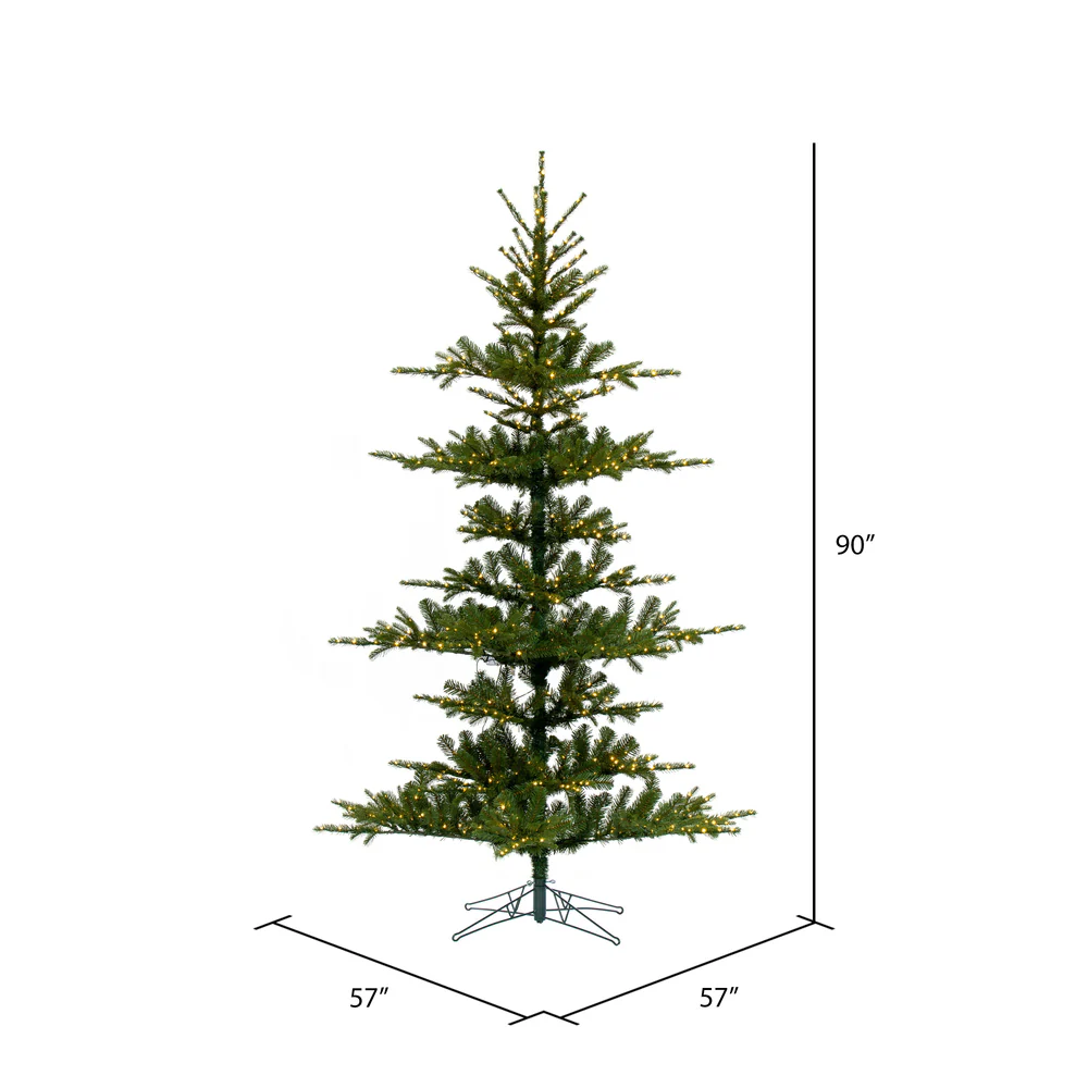 7'6"Hx57"W PE Yukon Artificial Christmas Tree, LED Pre-Lit -Green - Image 3