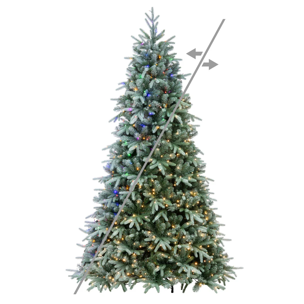 7'6"Hx58"W PE Frosted Albany Spruce Artificial Christmas Tree, LED Pre-Lit (Multi-Mode) -Green/White