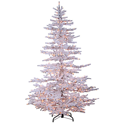 7'6"Hx60"W Flocked Garden Pine Artificial Christmas Tree, Pre-Lit -Snow