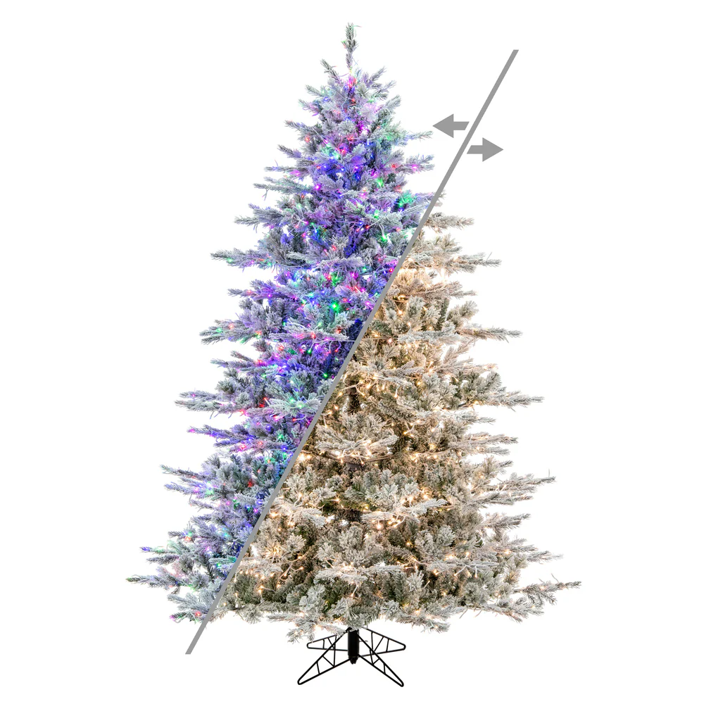 7'6"Hx60"W PE Flocked Kiana Artificial Christmas Tree, Micro LED Pre-Lit (Multi-Mode) -White