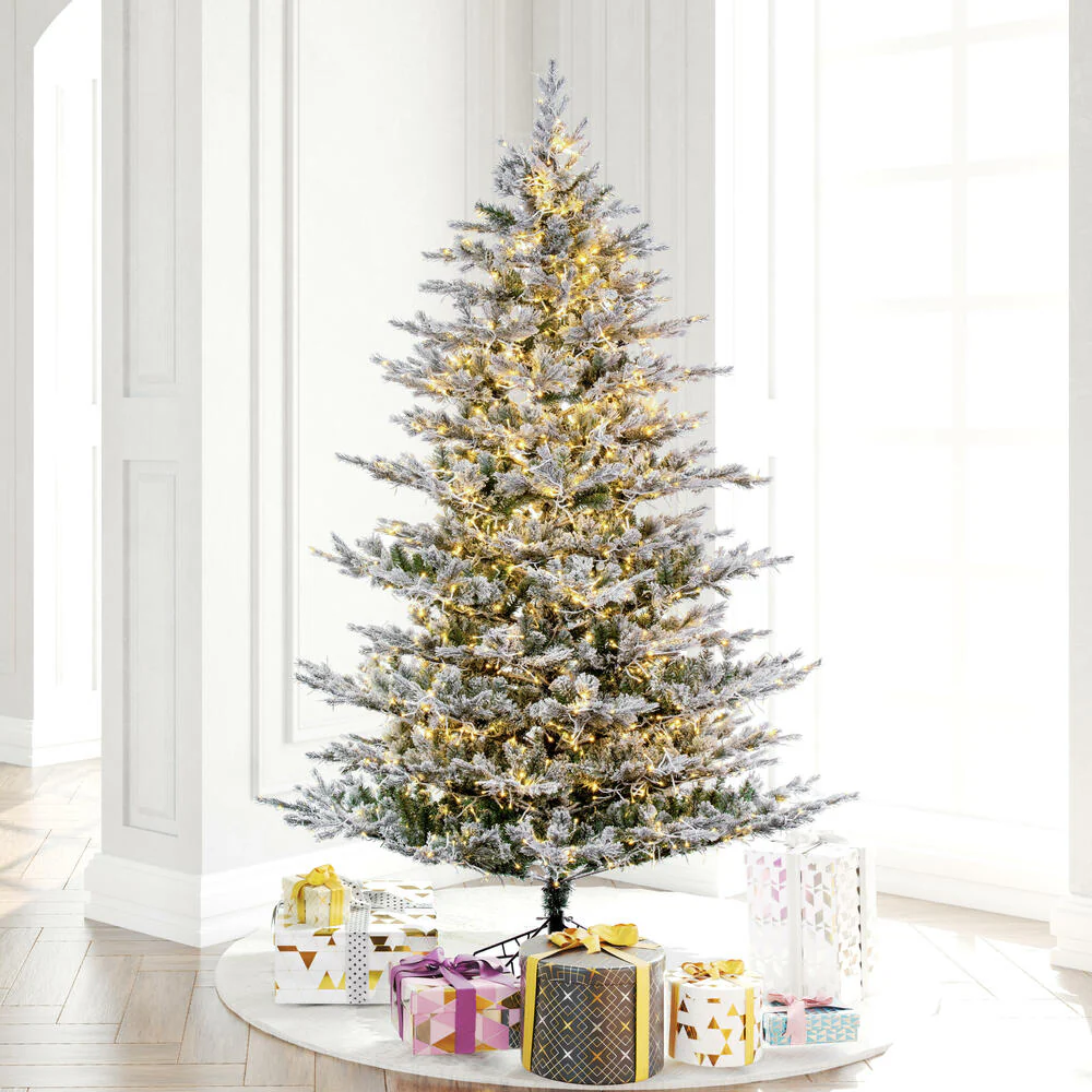 7'6"Hx60"W PE Flocked Kiana Artificial Christmas Tree, Micro LED Pre-Lit (Multi-Mode) -White - Image 8