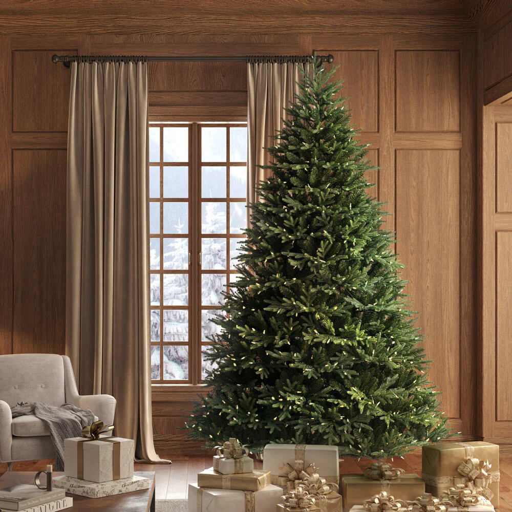 7'6"Hx60"W PE Tiffany Fraser Artificial Christmas Tree, LED Pre-Lit -Green - Image 7