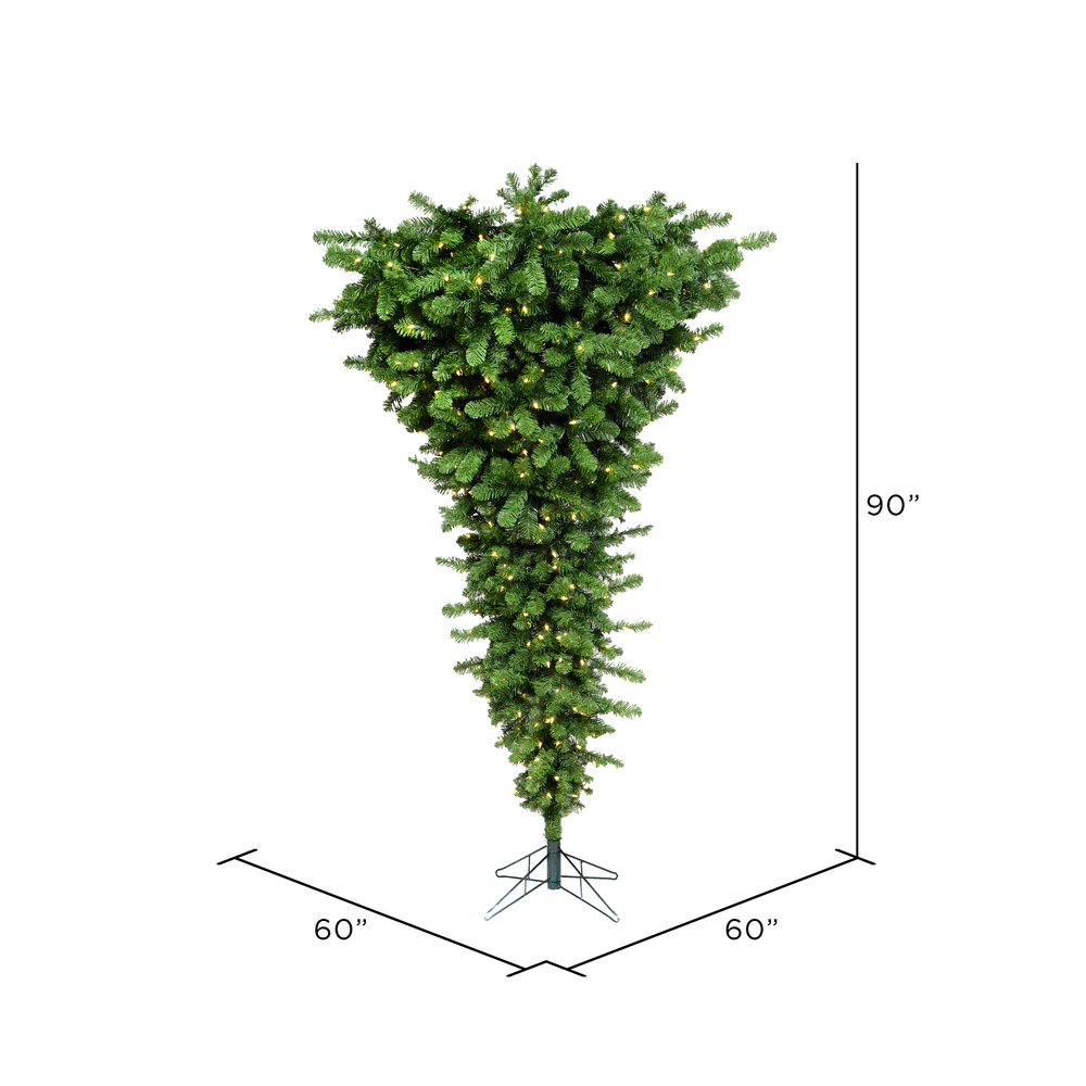7'6"Hx60"W Upside-Down American Pine Artificial Christmas Tree, LED Pre-Lit -Green - Image 3