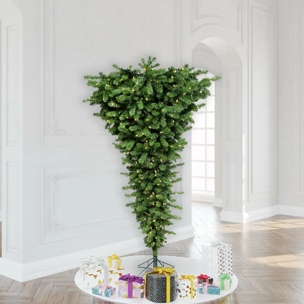 7'6"Hx60"W Upside-Down American Pine Artificial Christmas Tree, LED Pre-Lit -Green - Image 4