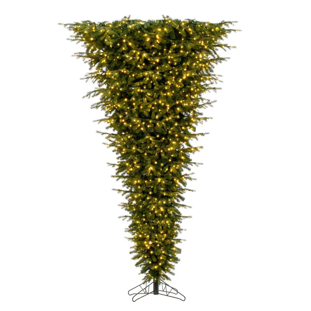 7'6"Hx62"W PE Upside-Down Balsam Pine Artificial Christmas Tree, LED Pre-Lit -Green