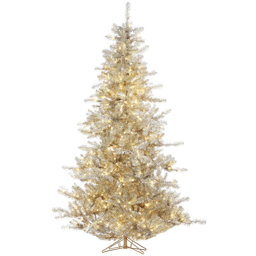 7'6"Hx62"W Tinsel Artificial Christmas Tree, LED Pre-Lit -Platinum