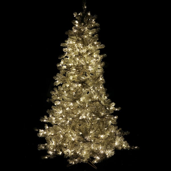 7'6"Hx62"W Tinsel Artificial Christmas Tree, LED Pre-Lit -Platinum - Image 2