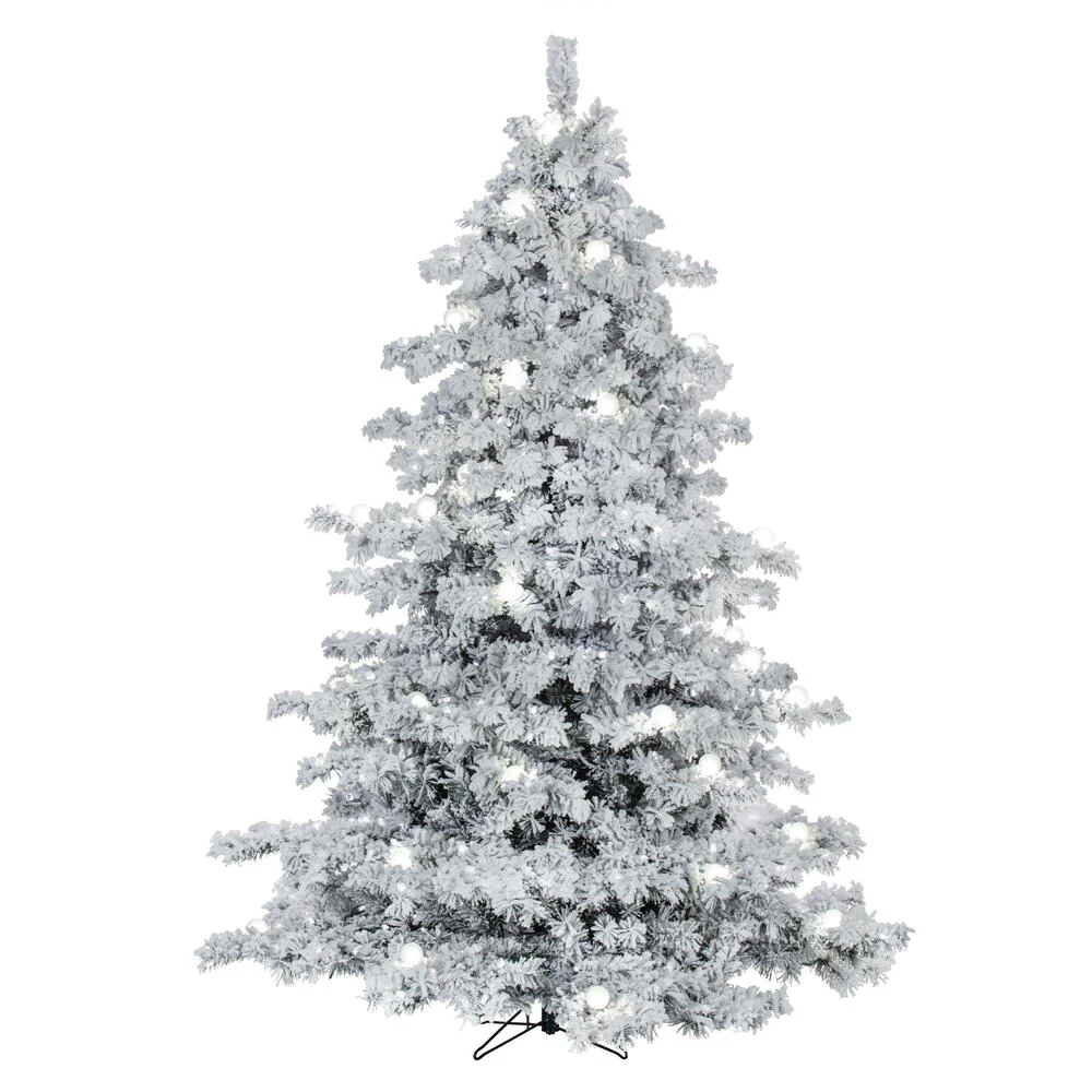 7'6"Hx68"W Flocked Alaskan Pine Artificial Christmas Tree, G50 & LED Pre-Lit -White
