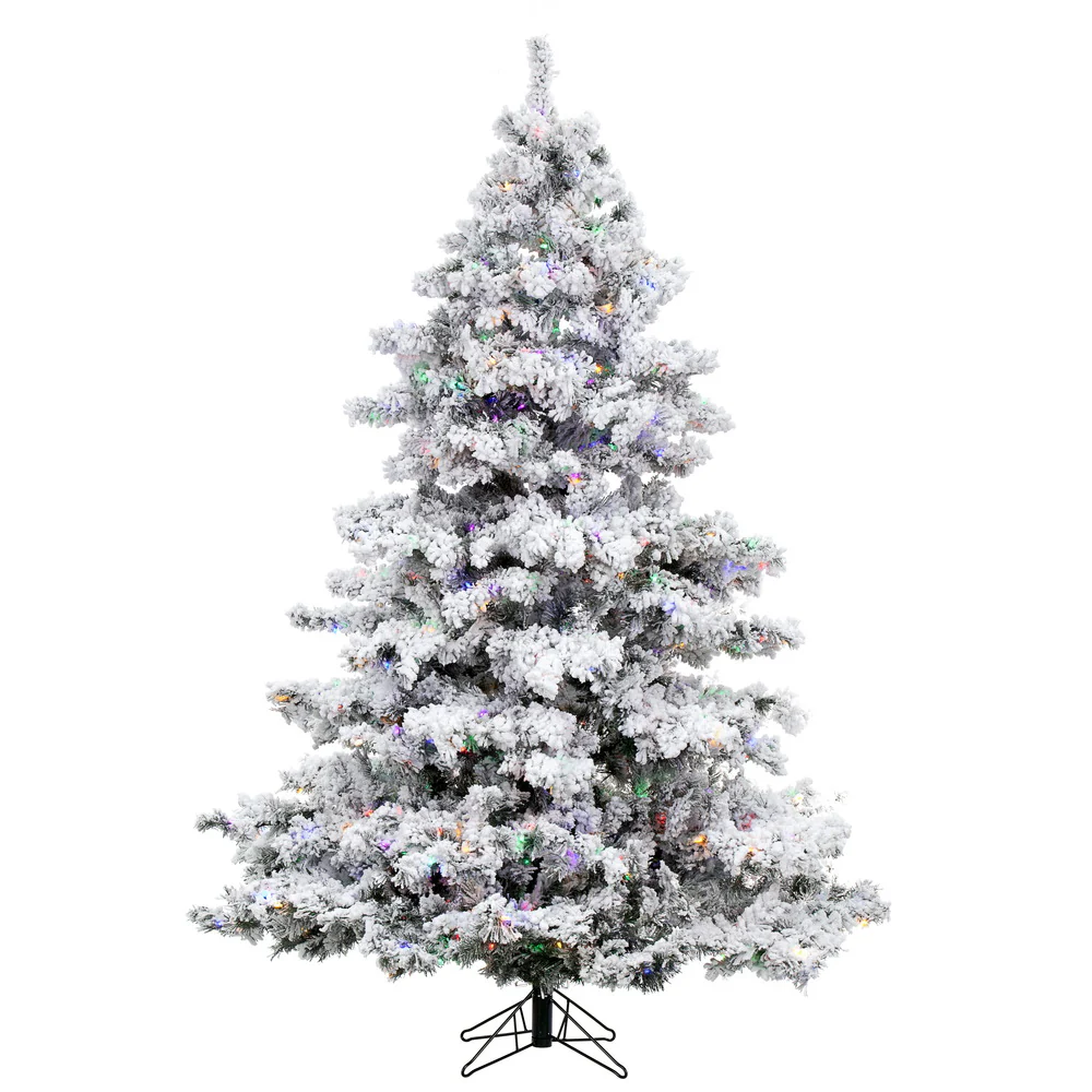 7'6"Hx68"W Flocked Alaskan Pine Artificial Christmas Tree, LED Pre-Lit (Multicolor) -White