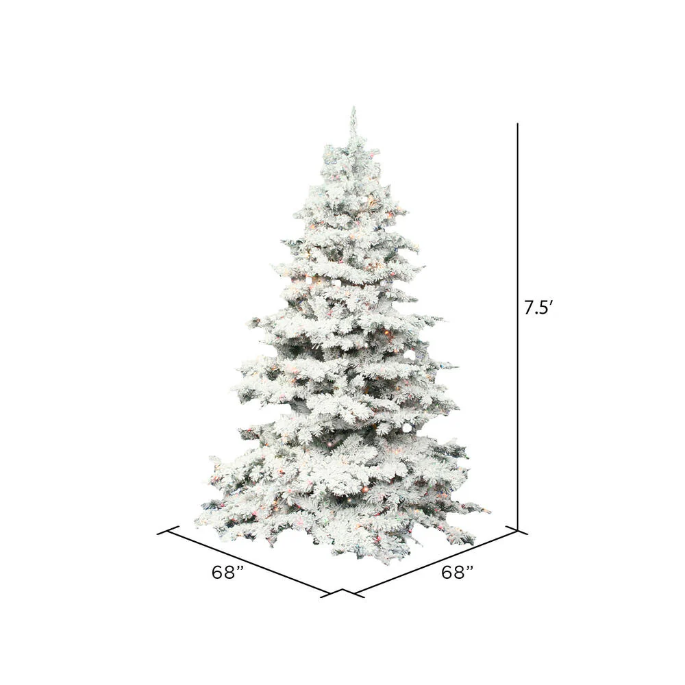 7'6"Hx68"W Flocked Alaskan Pine Artificial Christmas Tree, LED Pre-Lit (Multicolor) -White - Image 3