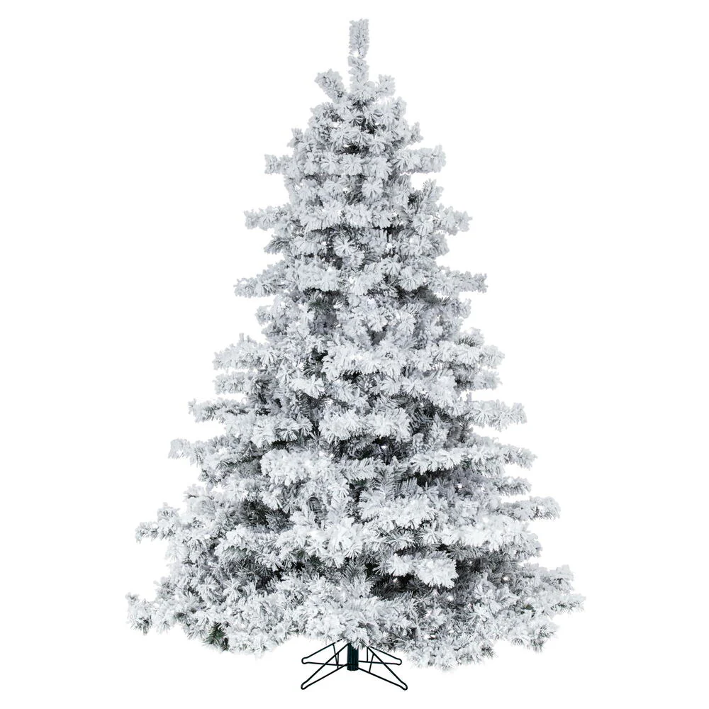 7'6"Hx68"W Flocked Alaskan Pine Artificial Christmas Tree, LED Pre-Lit -White