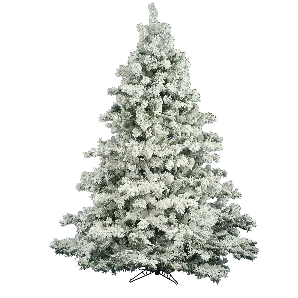 7'6"Hx68"W Flocked Alaskan Pine Artificial Christmas Tree, Unlit -White
