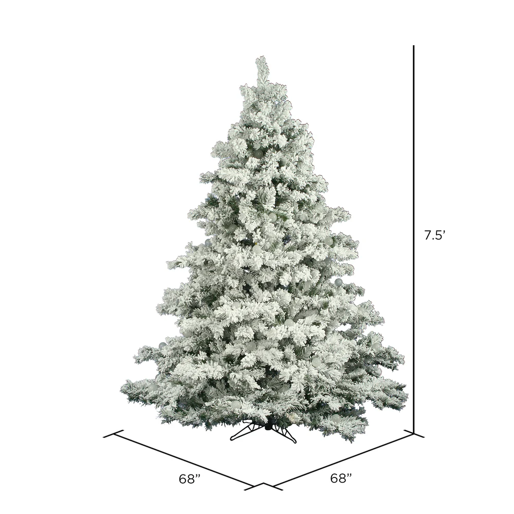 7'6"Hx68"W Flocked Alaskan Pine Artificial Christmas Tree, Unlit -White - Image 2