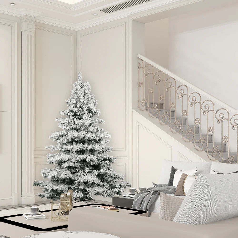 7'6"Hx68"W Flocked Alaskan Pine Artificial Christmas Tree, Unlit -White - Image 4