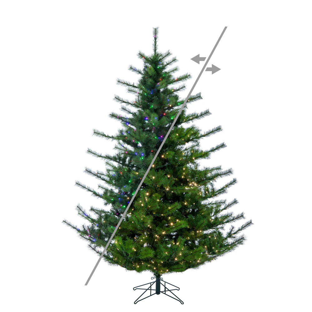7'6"Hx69"W Lodge Pole Pine Artificial Christmas Tree, Micro LED Pre-Lit (Multi-Mode) -Green