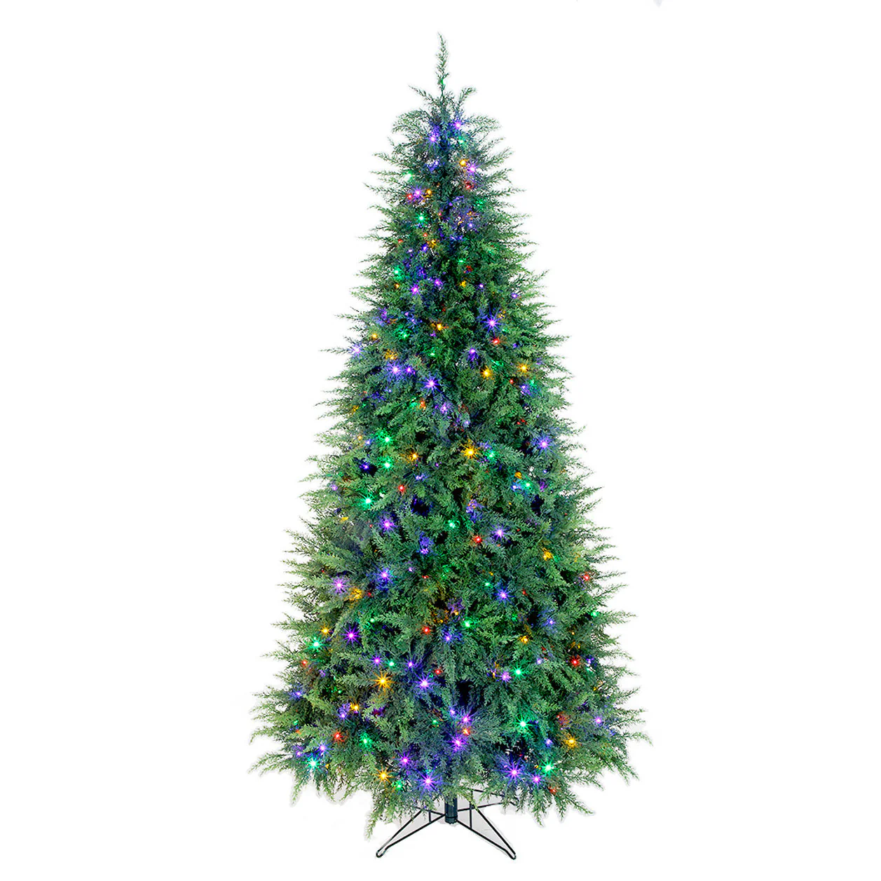 7'6"x48"W PE Slim Northern Cedar Artificial Christmas Tree, Micro LED Pre-Lit (Multi-Mode) -Green