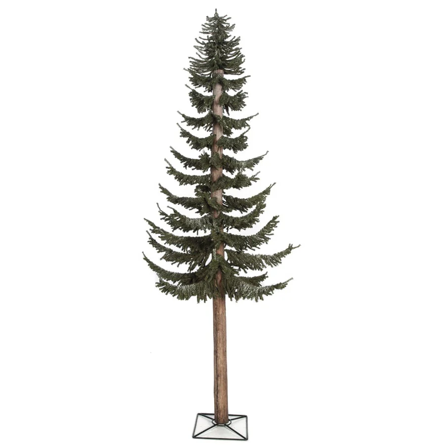 7'Hx35"W Natural Trunk Flocked Pine Artificial Tree, Unlit -Green/White