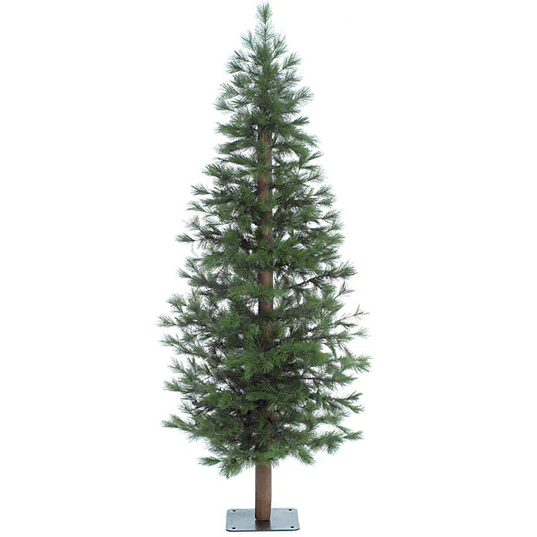 7'Hx36"W Natural Trunk Bristle Pine Artificial Tree, Unlit -Green