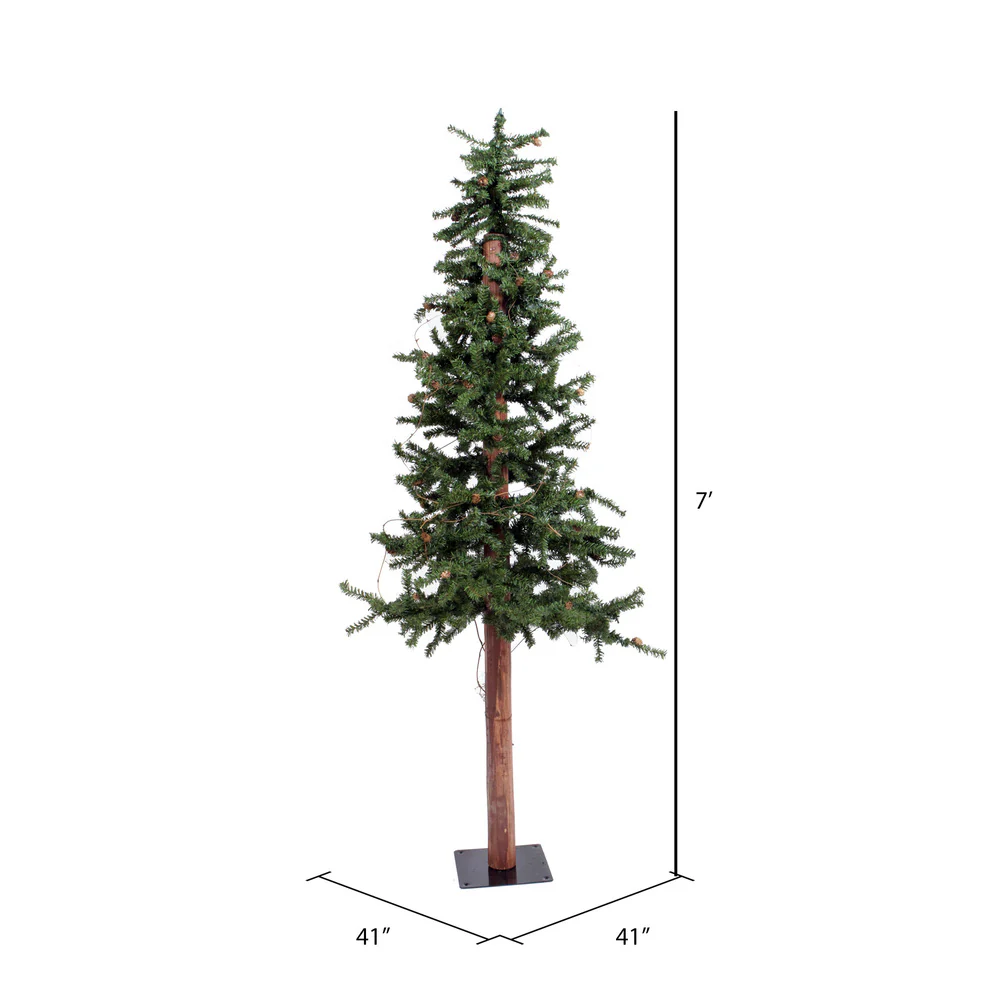 7'Hx41"W Natural Trunk Alpine Artificial Christmas Tree With Pinecone & Vines, Unlit -Green - Image 3