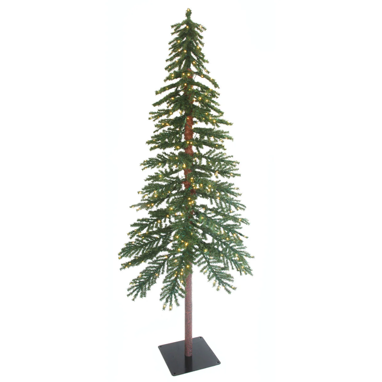 7'Hx42"W Alpine Artificial Christmas Tree, LED Pre-Lit (Warm White, Multi-Mode) -Green
