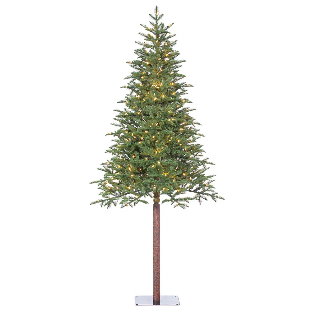 7'Hx42"W Pencil Pine Artificial Christmas Tree w/Metal Plate, LED Pre-Lit -Green