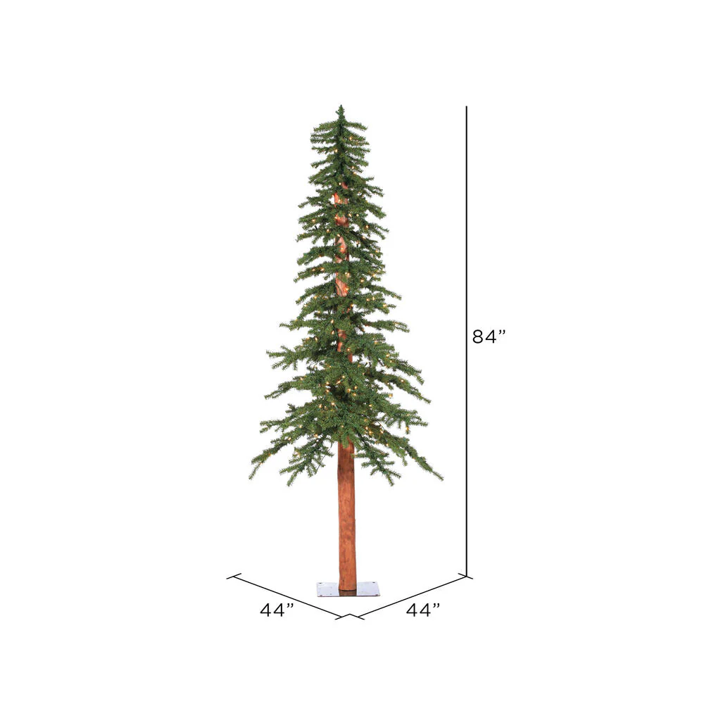 7'Hx44"W Natural Trunk Alpine Artificial Christmas Tree, LED Pre-Lit -Green - Image 3