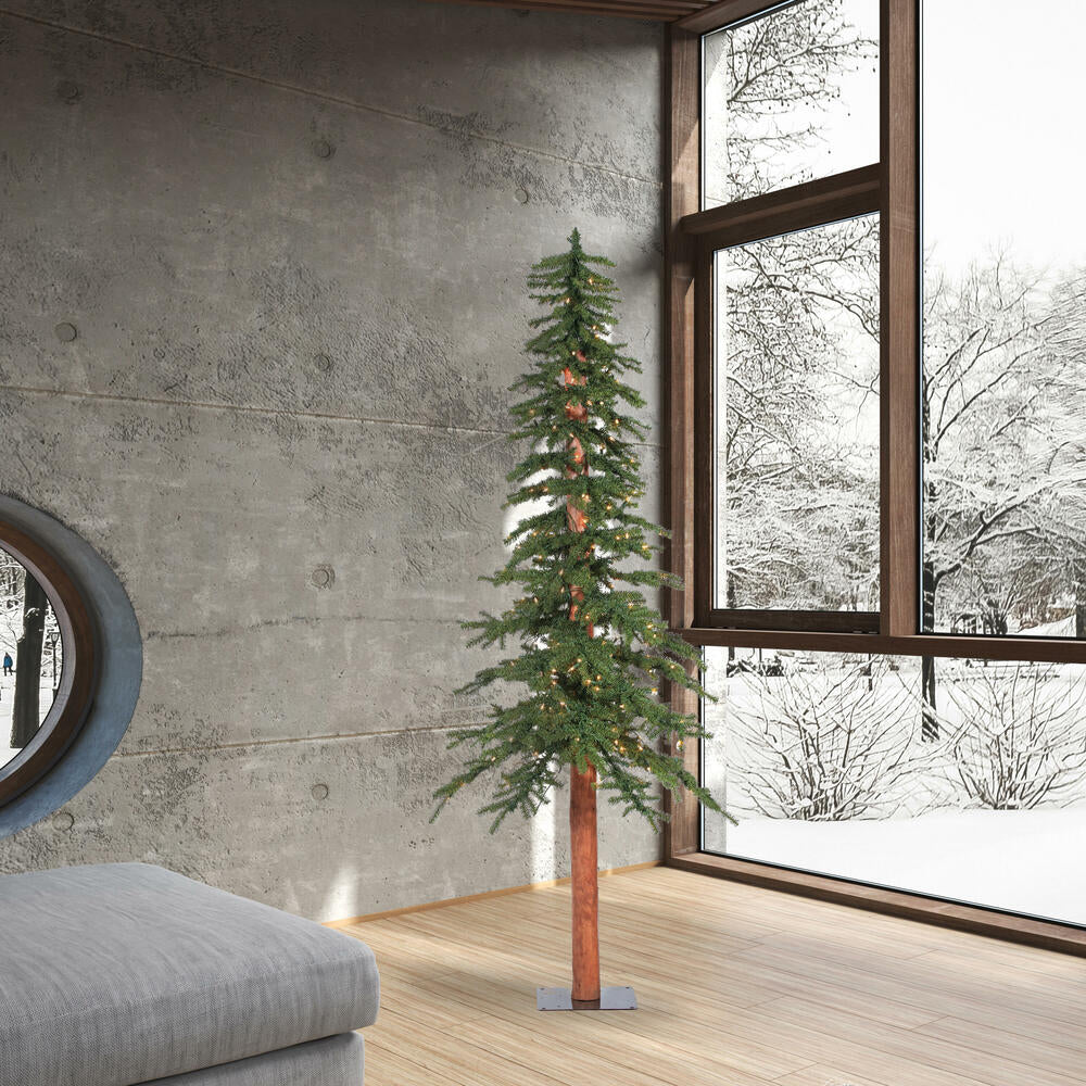 7'Hx44"W Natural Trunk Alpine Artificial Christmas Tree, Micro LED Pre-Lit (Multi-Mode) -Green - Image 7