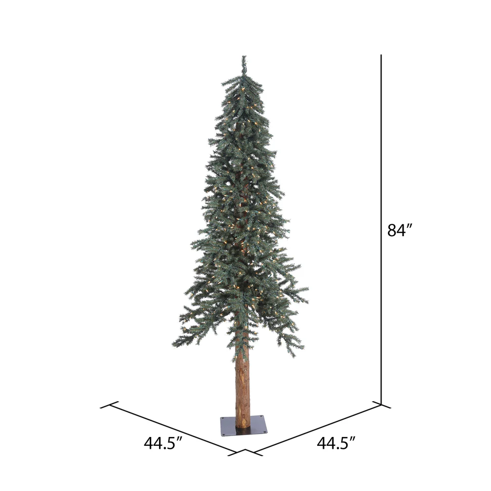 7'Hx44"W Natural Trunk With Bark Alpine Artificial Christmas Tree, LED Pre-Lit -Green - Image 3