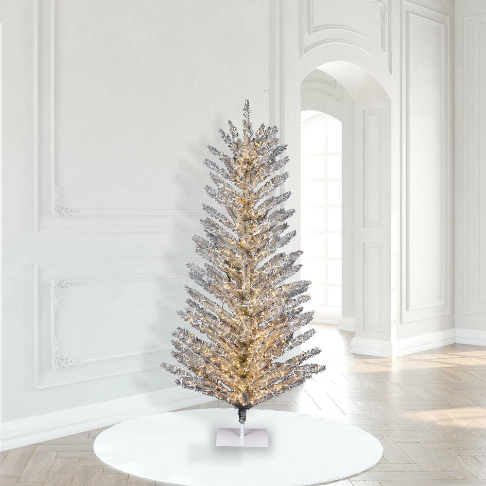 7'Hx47"W Vintage Aluminum Pine Artificial Christmas Tree, Micro LED Pre-Lit (Multi-Mode) -Silver - Image 8