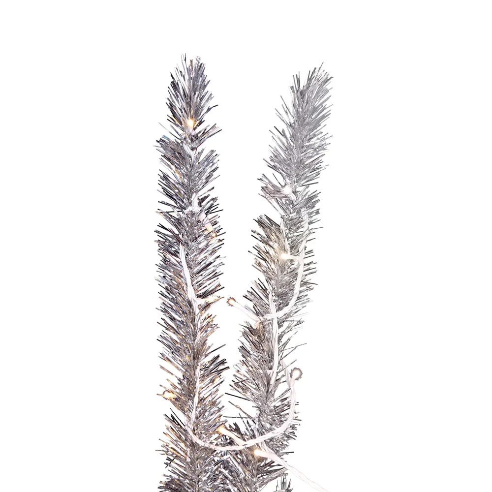 7'Hx47"W Vintage Aluminum Pine Artificial Christmas Tree, Micro LED Pre-Lit -Silver - Image 2