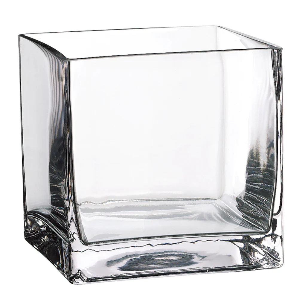 7"Hx7"W Square Glass Vase -Clear