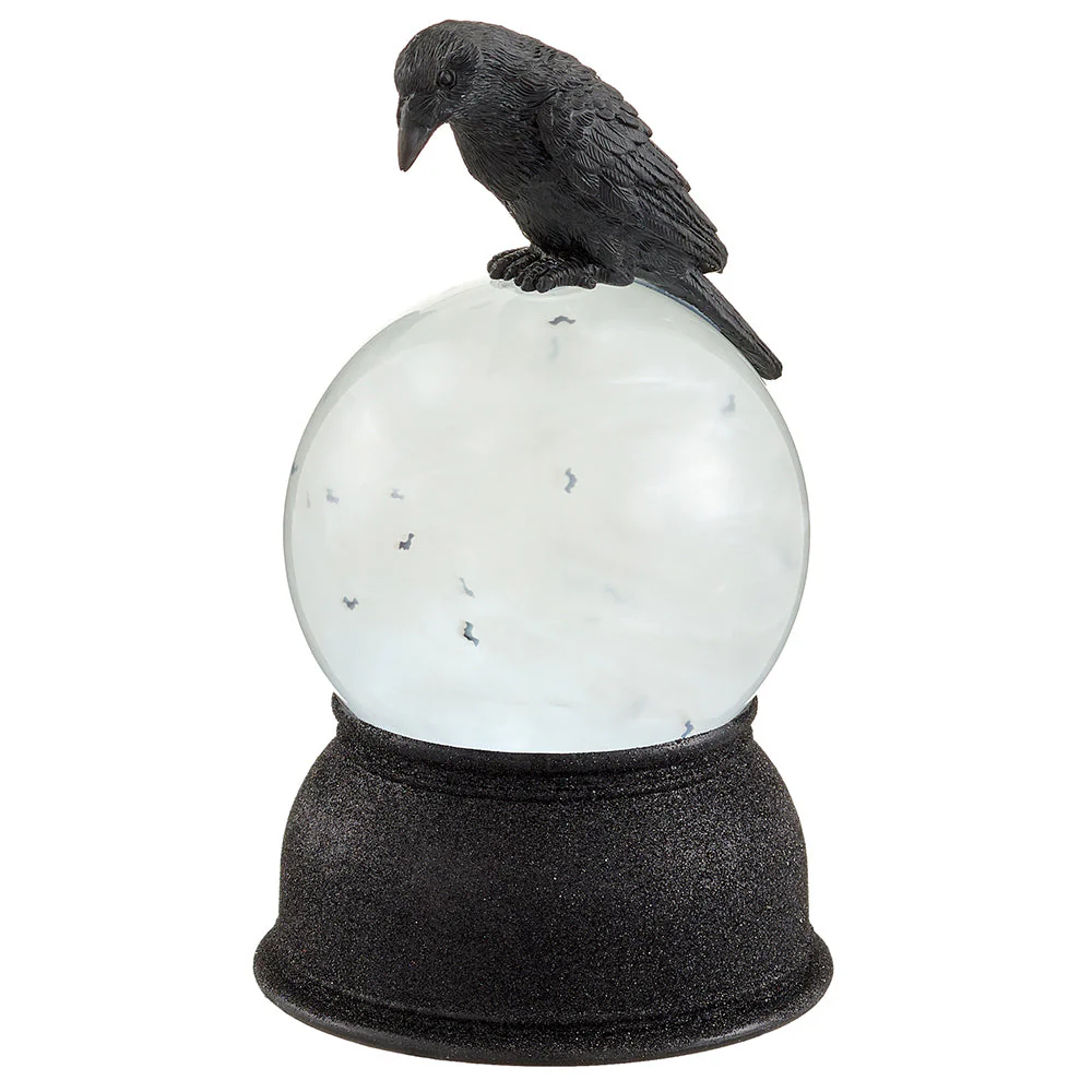 8.25" Battery Operated Halloween Crow Water Globe With Light -Black
