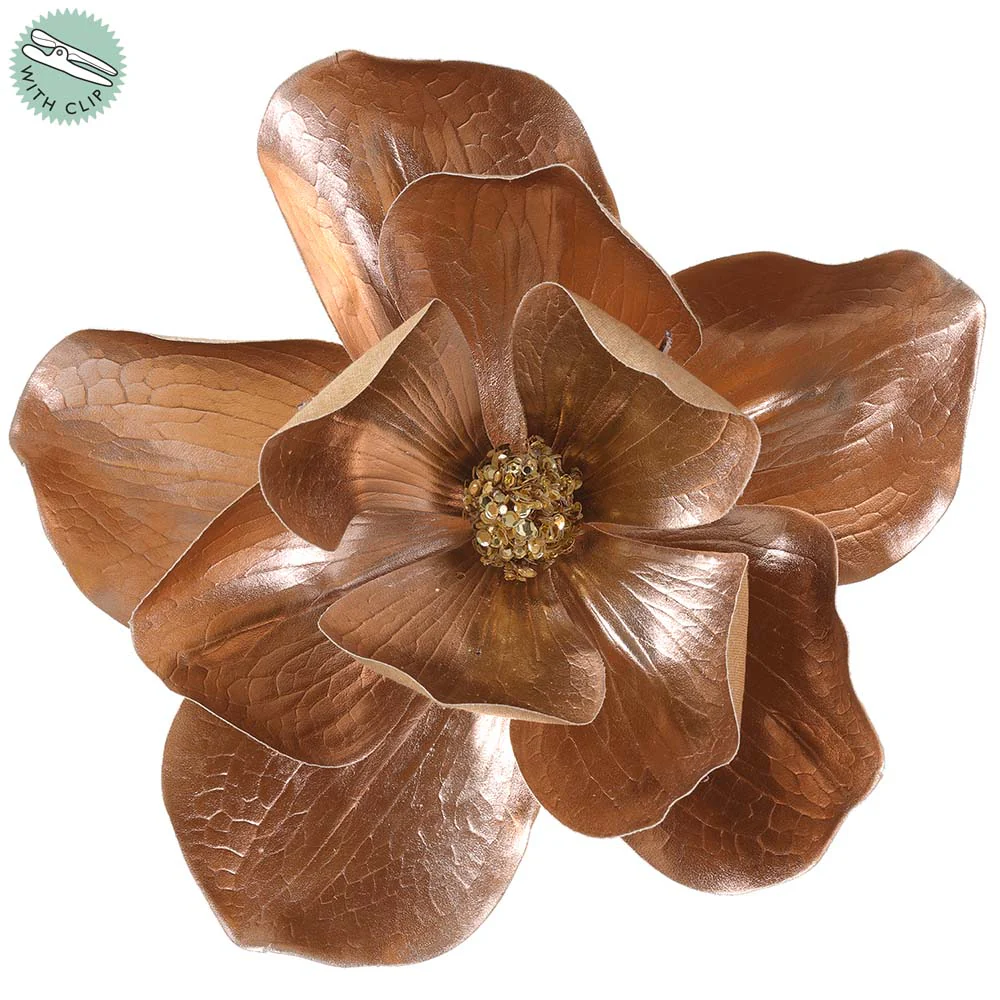 8.5" Artificial Magnolia Clip-On Flower -Rose Gold (Pack of 12)