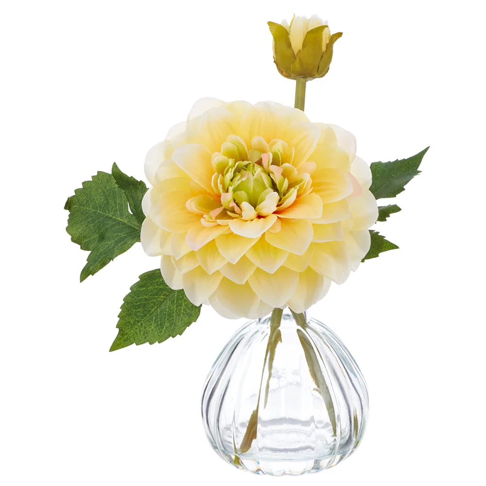 8.5" Dahlia Silk Flower Arrangement w/Glass Vase -Yellow (Pack of 6)