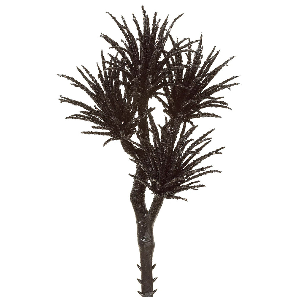 8.5" Glittered Artificial Multi Head Tillandsia Stem Pick -Black (Pack of 12)