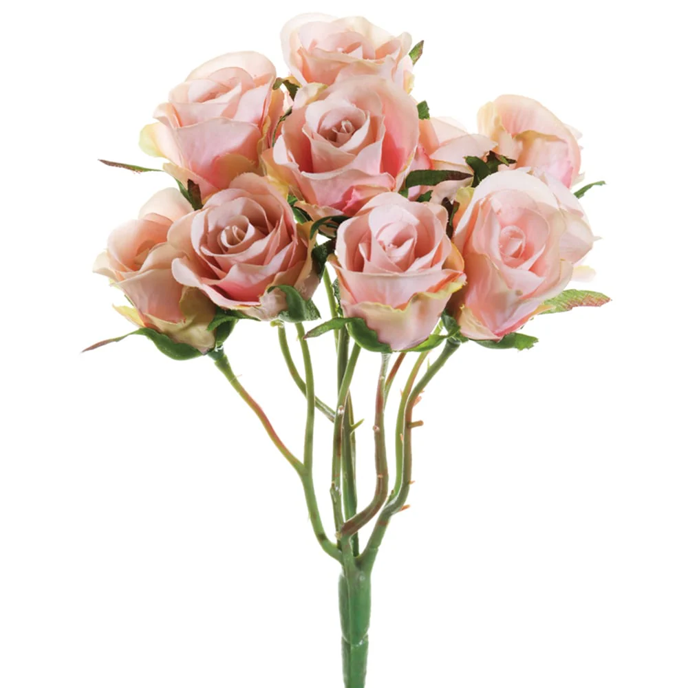 8.5" Mini Silk Rose Flower Bush -Pink (Pack of 12)