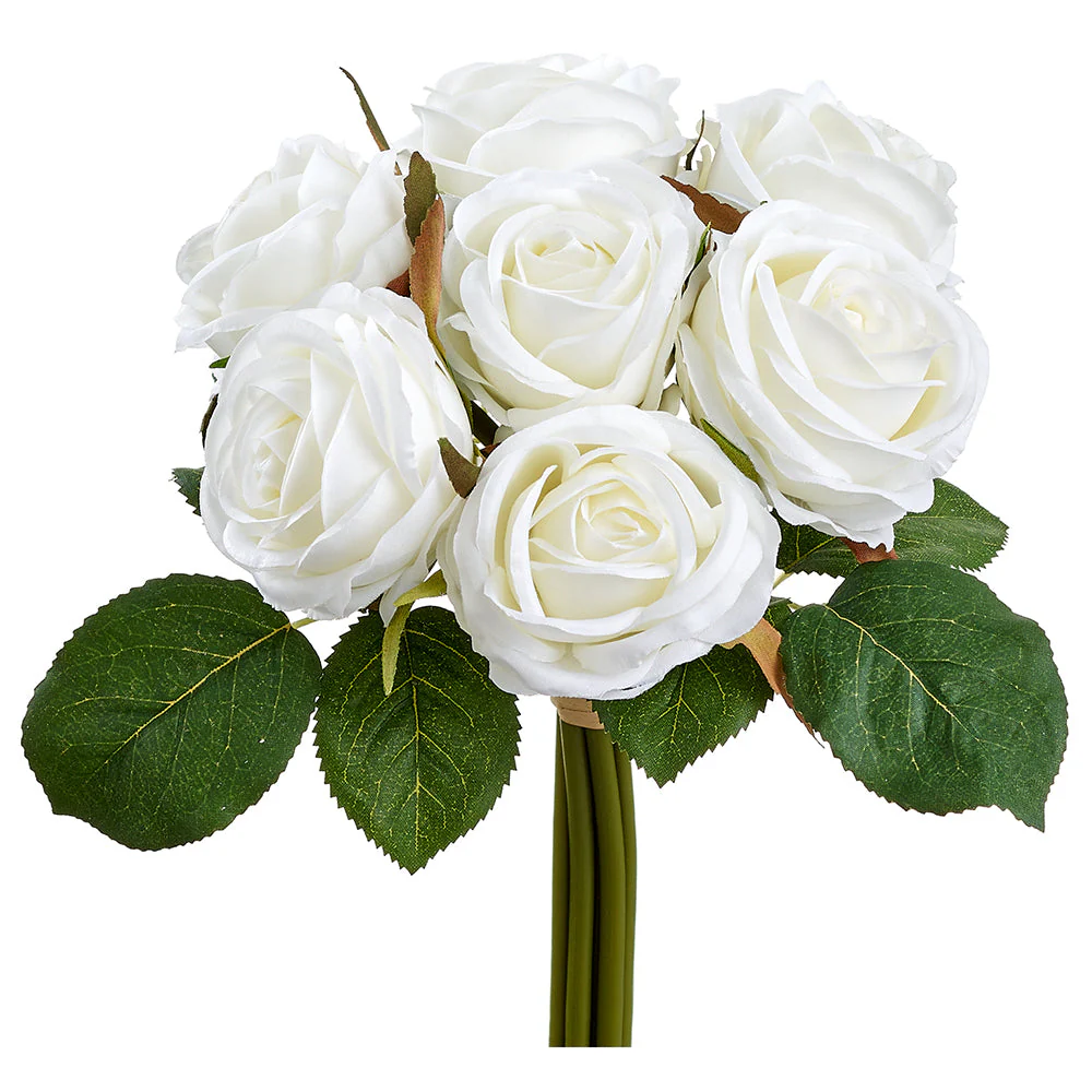 8.5" Silk Rose Flower Bouquet -White (Pack of 12)