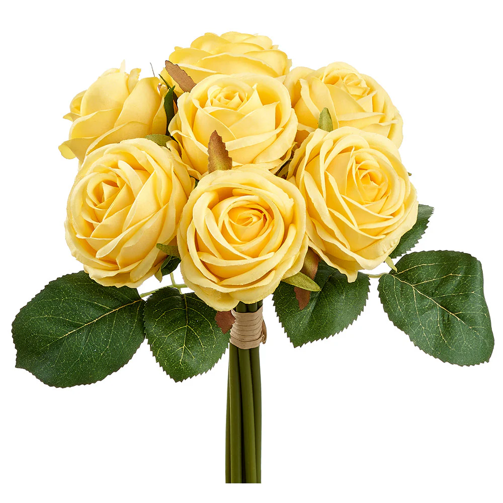 8.5" Silk Rose Flower Bouquet -Yellow (Pack of 12)