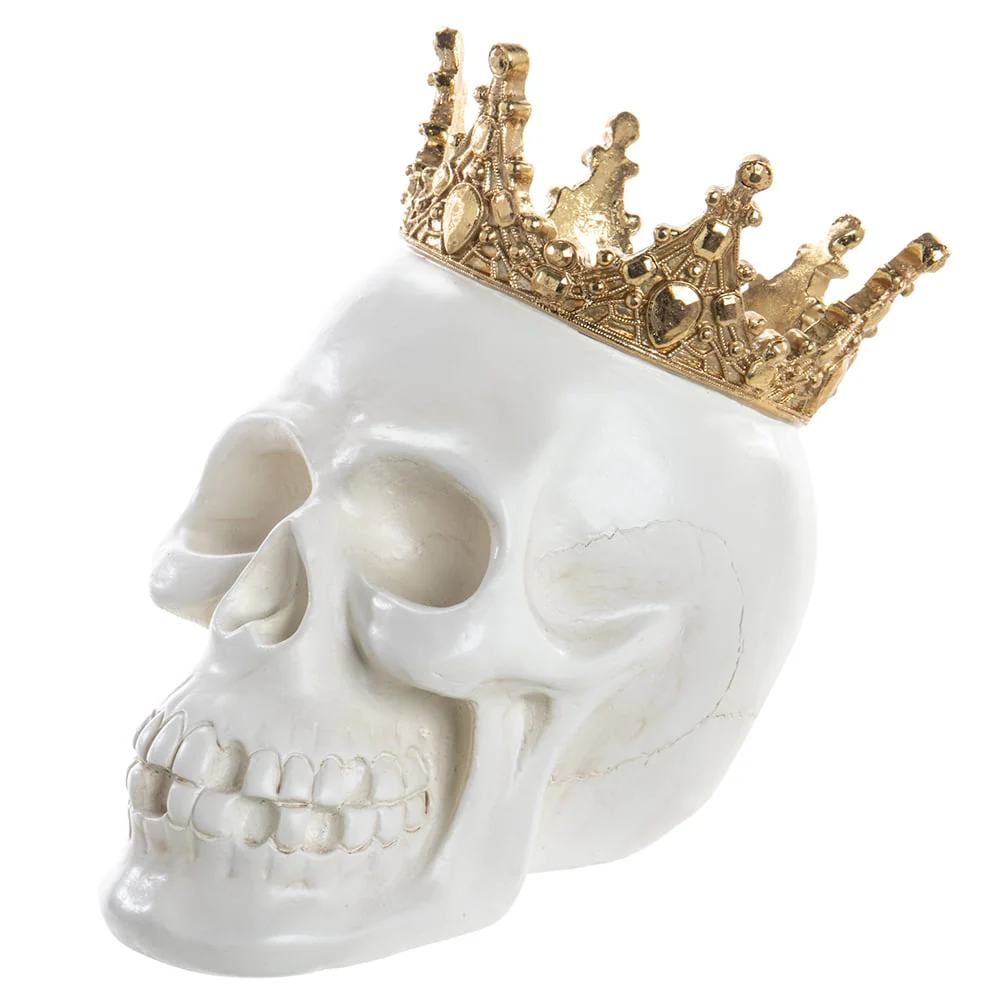 8.75" Halloween Skull With Crown -Beige/Gold (Pack of 2)