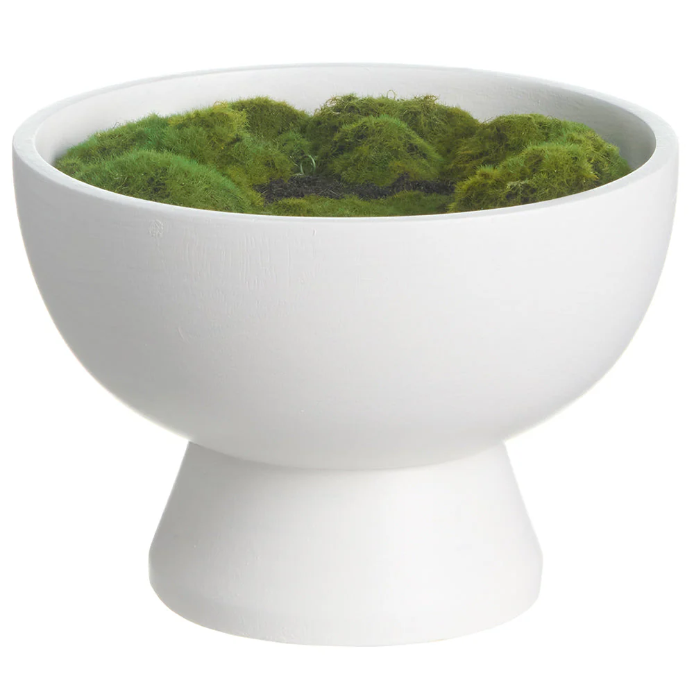 8" Artificial Moss Plant w/Wood Planter -Green