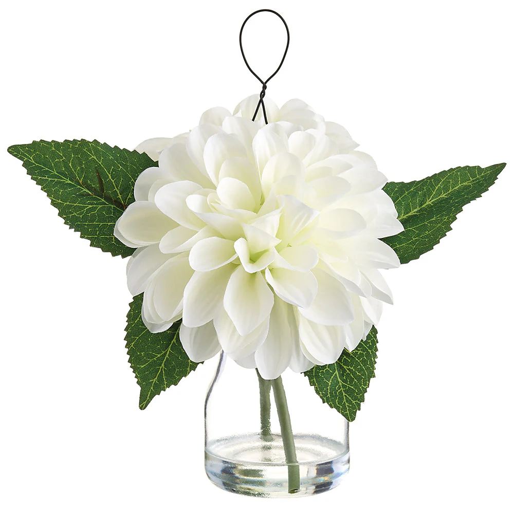 8" Dahlia Silk Flower Arrangement w/Glass Vase -White (Pack of 6)