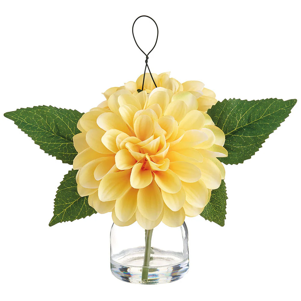 8" Dahlia Silk Flower Arrangement w/Glass Vase -Yellow (Pack of 6)