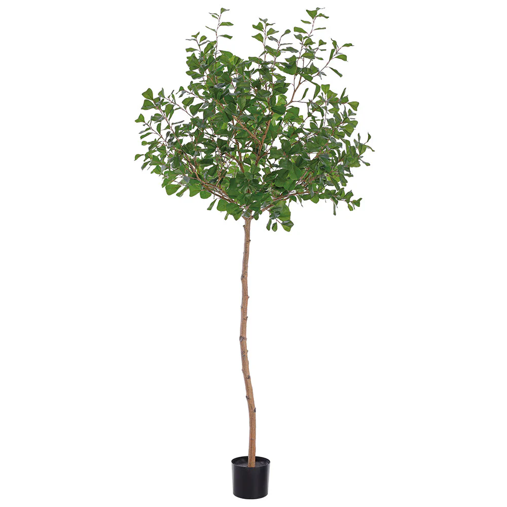 8' Ficus Triangularis Ball-Shaped Silk Topiary Tree w/Pot -Green