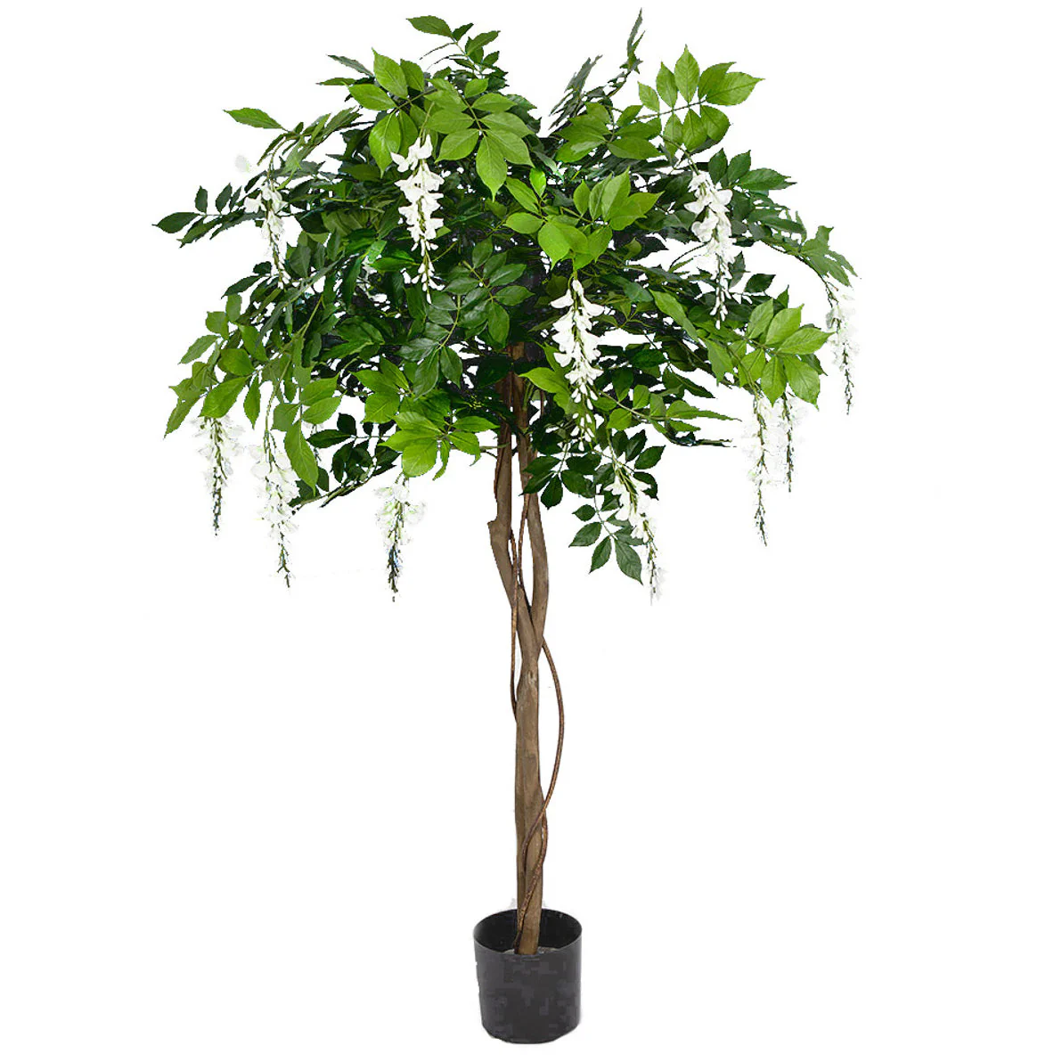 8' Hanging Wisteria Blossom Flower Silk Tree w/Pot -White