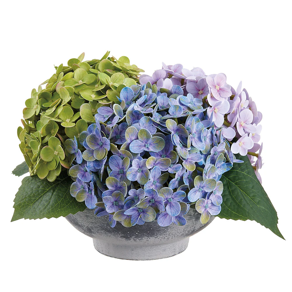 8" Hydrangea Silk Flower Arrangement w/Terra Cotta Pot -Mixed Colors