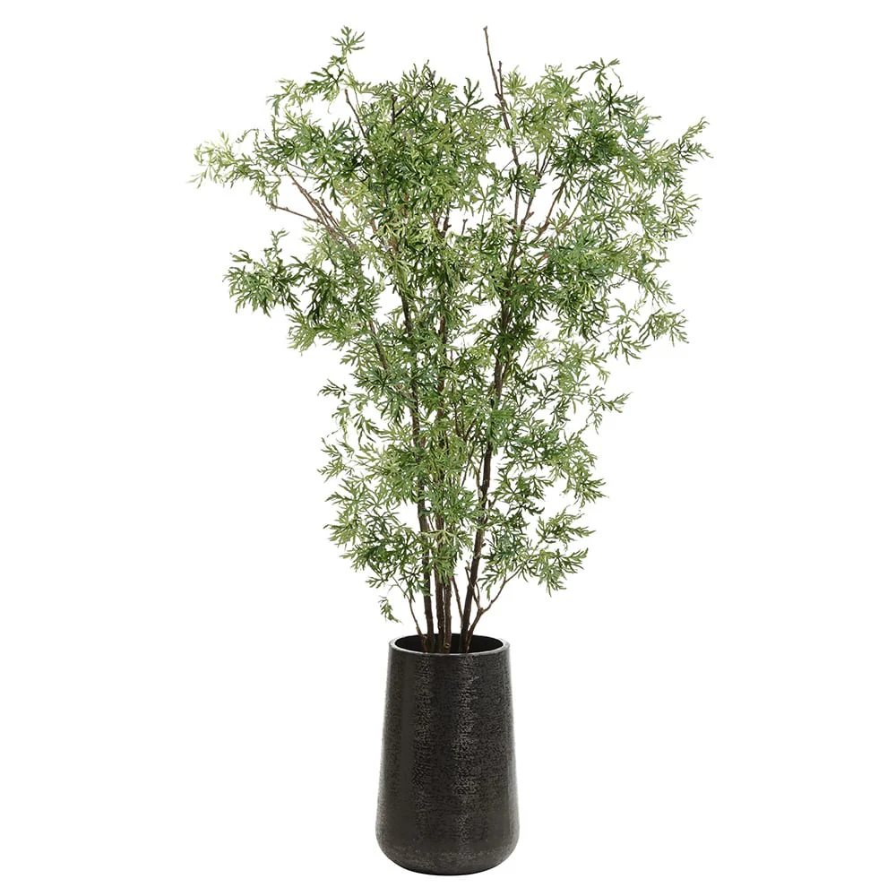 8' Ming Aralia Silk Tree w/Textured Metal Planter -Green